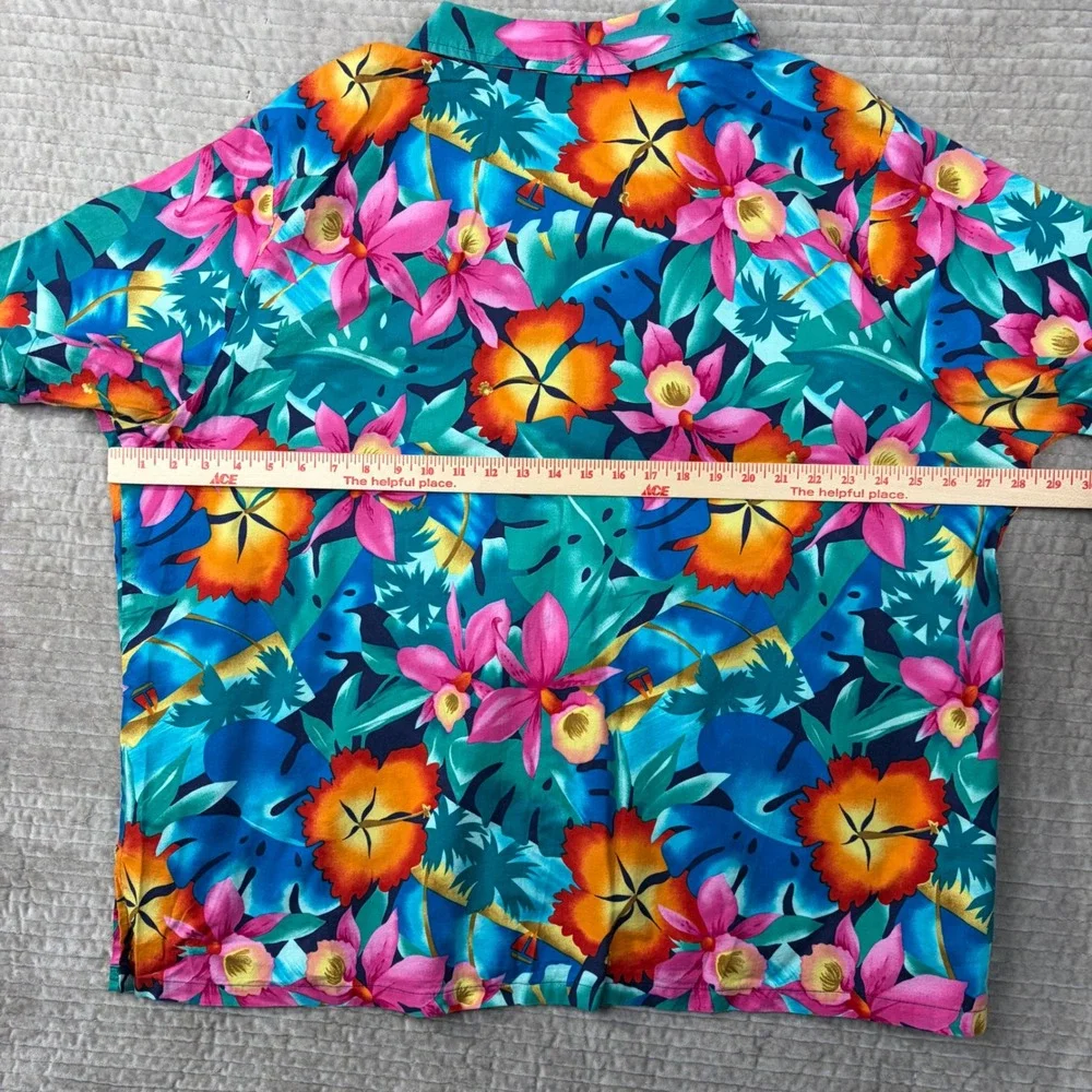 Hilo Hattie Hawaiian Shirt Mens 3X Teal Pink Tropical Floral Hibiscus Made in HI